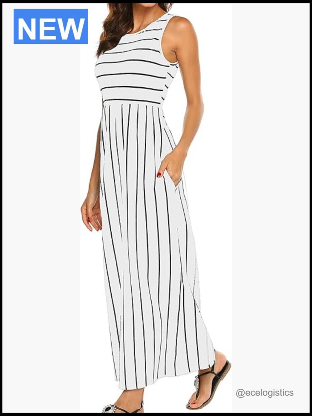 Sleeveless Striped Flowy Maxi Dress with Pockets